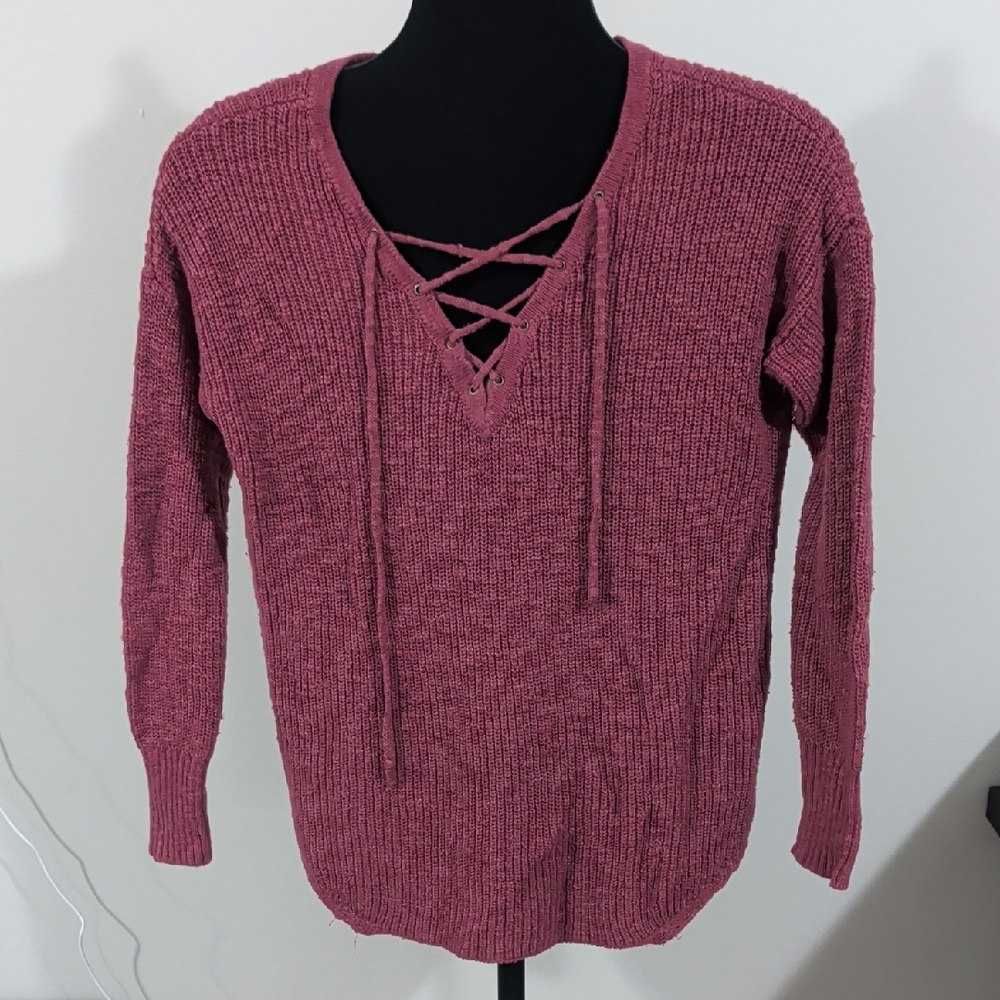 American Eagle Outfitters V-Neck Lace-Up Sweater - Mauve